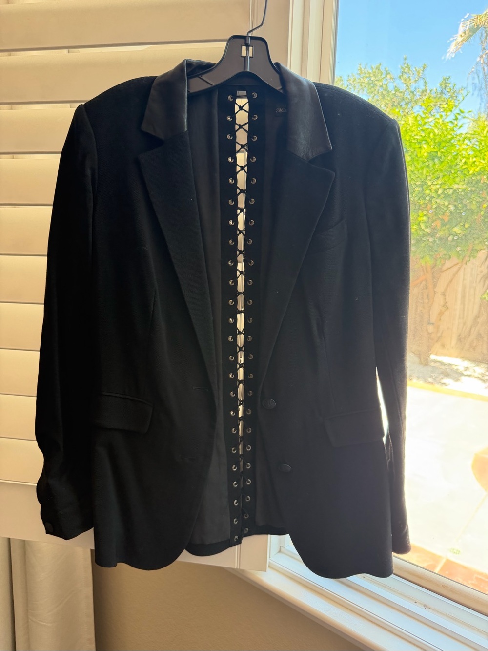 Rag & Bone Black Leather-Trim Tailored Blazer w/ Lace-Up Corset Detail - Size 4